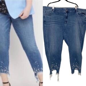 Lane Bryant mid rise, essential stretch, girlfriend jeans pants with pearls